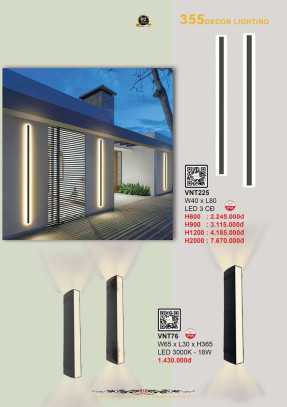 Đèn vách, đèn tường 355 Decor VNT76, VNT225