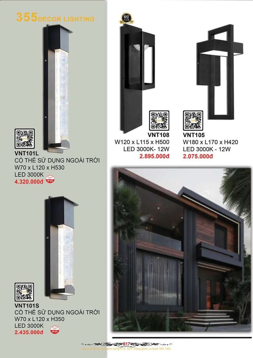 Đèn vách, đèn tường 355 Decor VNT105, VNT108, VNT101L, VNT101S