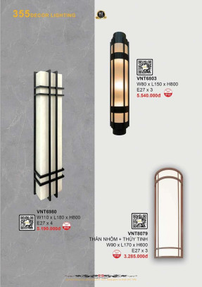 Đèn vách, đèn tường 355 Decor VNT8079, VNT6980, VNT6803