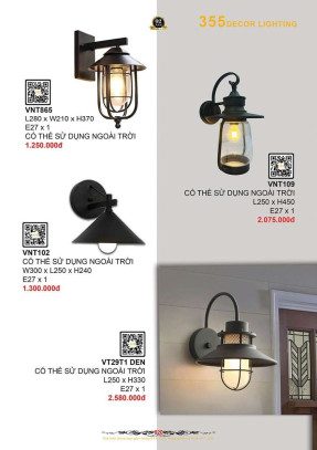 Đèn vách, đèn tường 355 Decor VNT865, VNT102, VNT109, VNT29T1 ĐEN