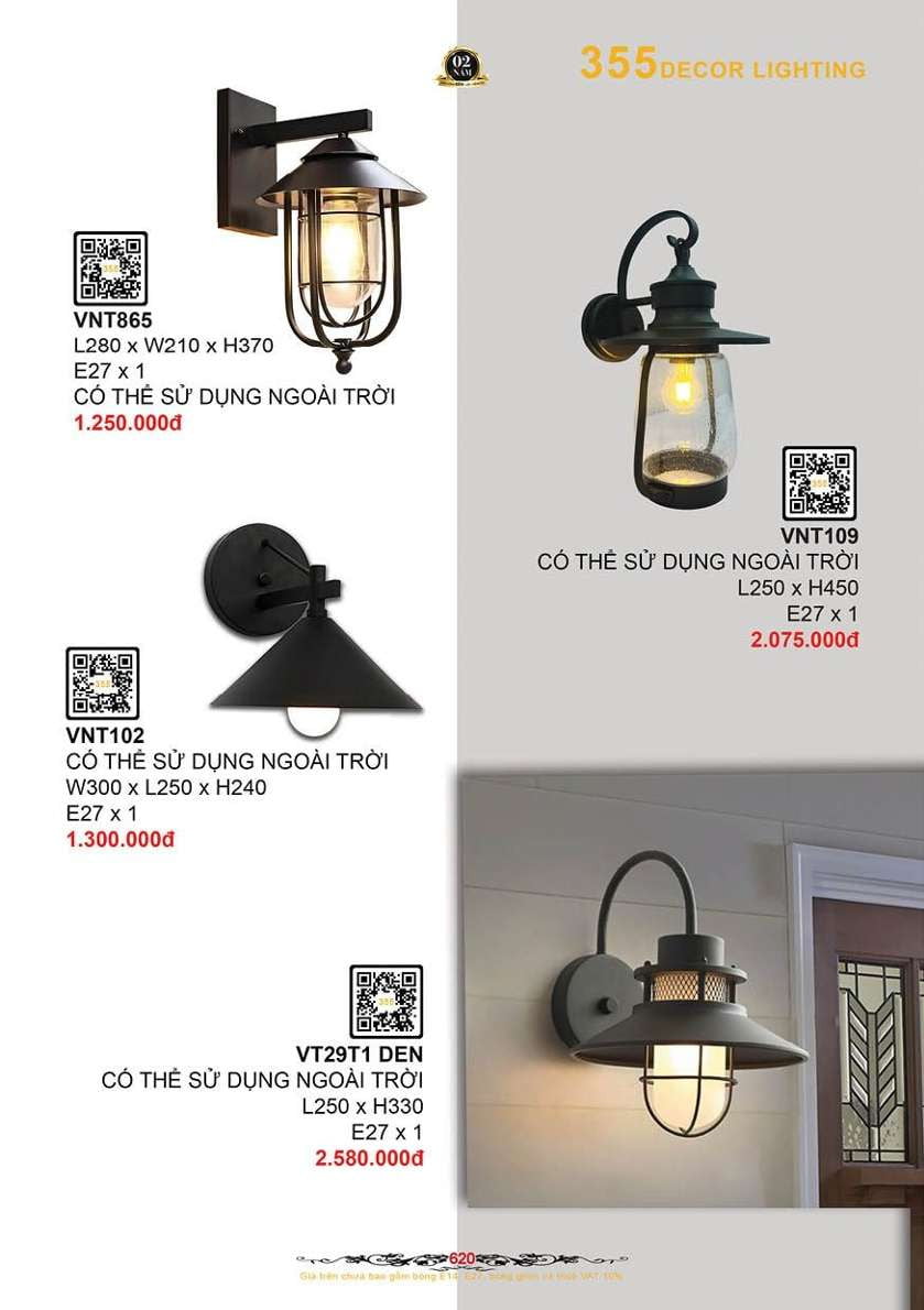 Đèn vách, đèn tường 355 Decor VNT865, VNT102, VNT109, VNT29T1 ĐEN