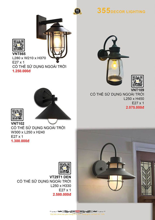Đèn vách, đèn tường 355 Decor VNT865, VNT102, VNT109, VNT29T1 ĐEN