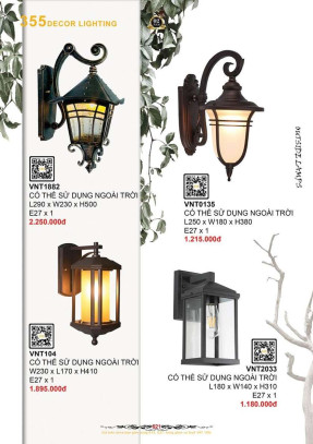 Đèn vách, đèn tường 355 Decor VNT2033, VNT0135, VNT1882, VNT104