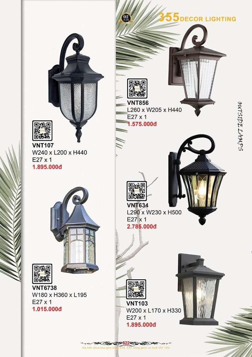 Đèn vách, đèn tường 355 Decor VNT103, VNT107, VNT6738, VNT634, VNT856
