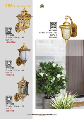 Đèn vách, đèn tường 355 Decor VNT6633, VNT6635, VNT6625, VNT6692