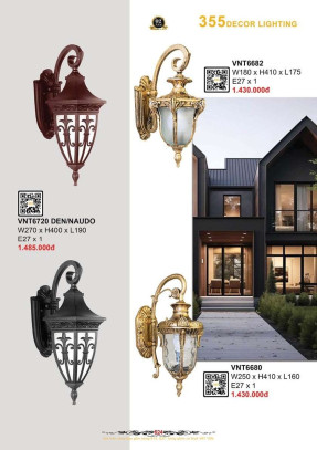 Đèn vách, đèn tường 355 Decor VNT6682, VNT6680, VNT6720