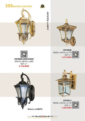 Đèn vách, đèn tường 355 Decor VNT6696, VNT6613, VNT6698