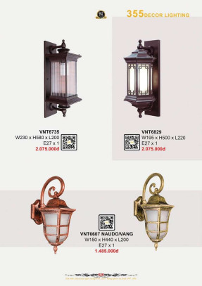 Đèn vách, đèn tường 355 Decor VNT6607, VNT6735, VNT6829