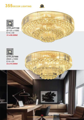 Đèn ốp trần pha lê 355 Decor OTPL43T900, OTPL43T1100