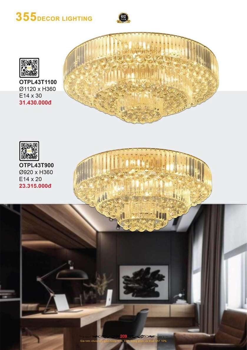 Đèn ốp trần pha lê 355 Decor OTPL43T900, OTPL43T1100