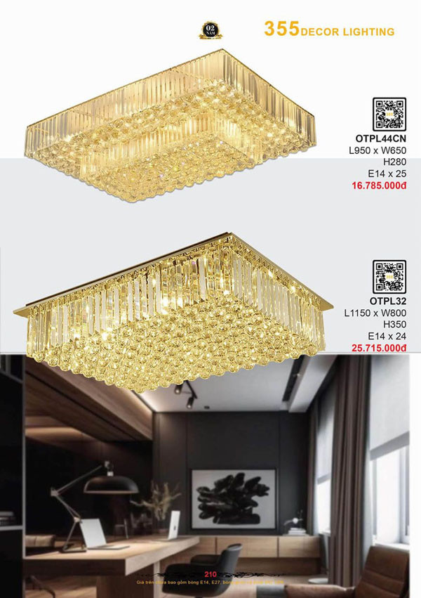Đèn ốp trần pha lê 355 Decor OTPL44CN, OTPL32