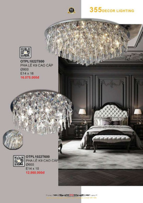 Đèn ốp trần pha lê 355 Decor OTPL1022T600, OTPL1022T800