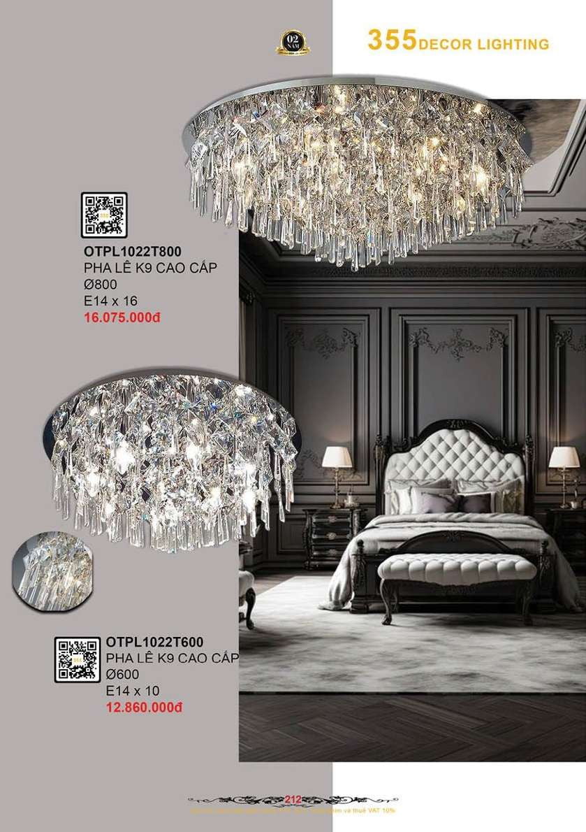 Đèn ốp trần pha lê 355 Decor OTPL1022T600, OTPL1022T800
