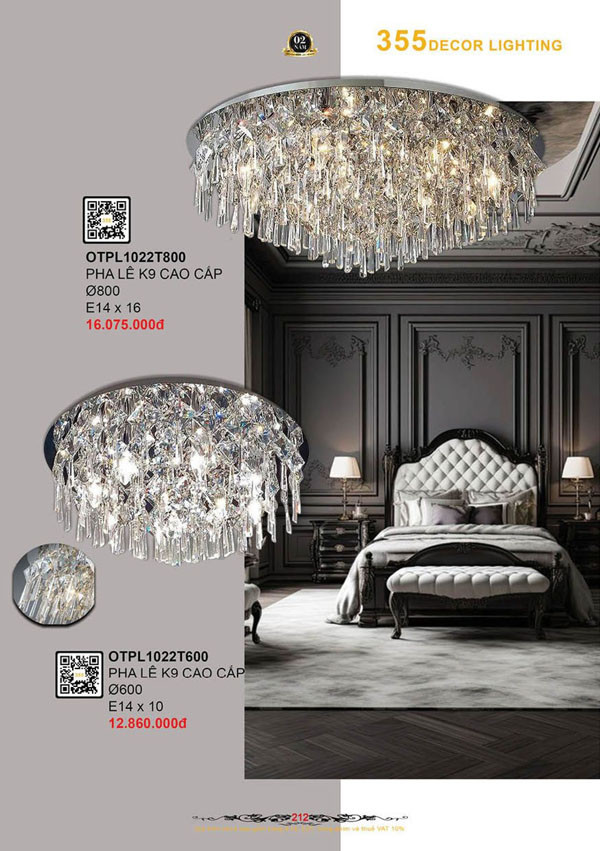 Đèn ốp trần pha lê 355 Decor OTPL1022T600, OTPL1022T800