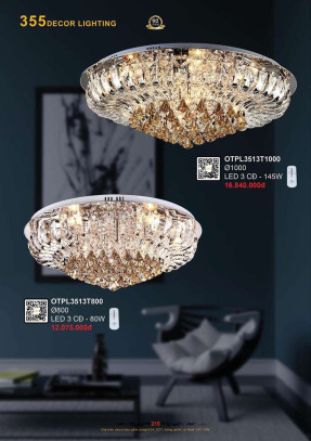 Đèn ốp trần pha lê 355 Decor OTPL3513T800, OTPL3513T1000