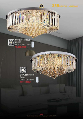 Đèn ốp trần pha lê 355 Decor OTPL3514T800, OTPL3514T1000