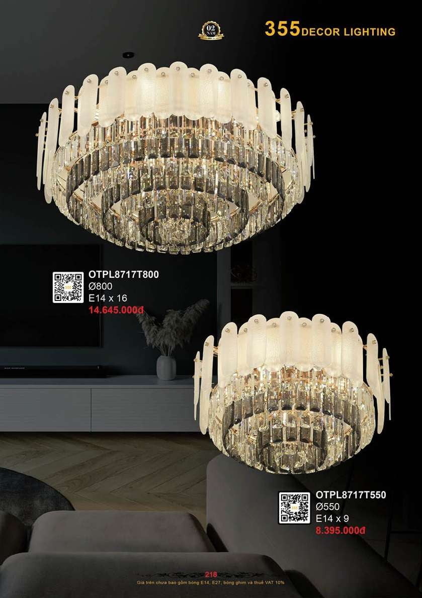 Đèn ốp trần pha lê 355 Decor OTPL8717T550, OTPL8717T800