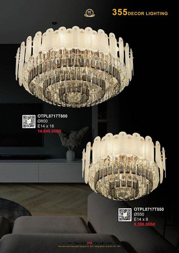 Đèn ốp trần pha lê 355 Decor OTPL8717T550, OTPL8717T800