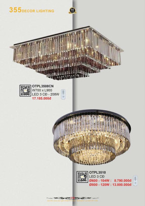 Đèn ốp trần pha lê 355 Decor OTPL3510, OTPL3508CN