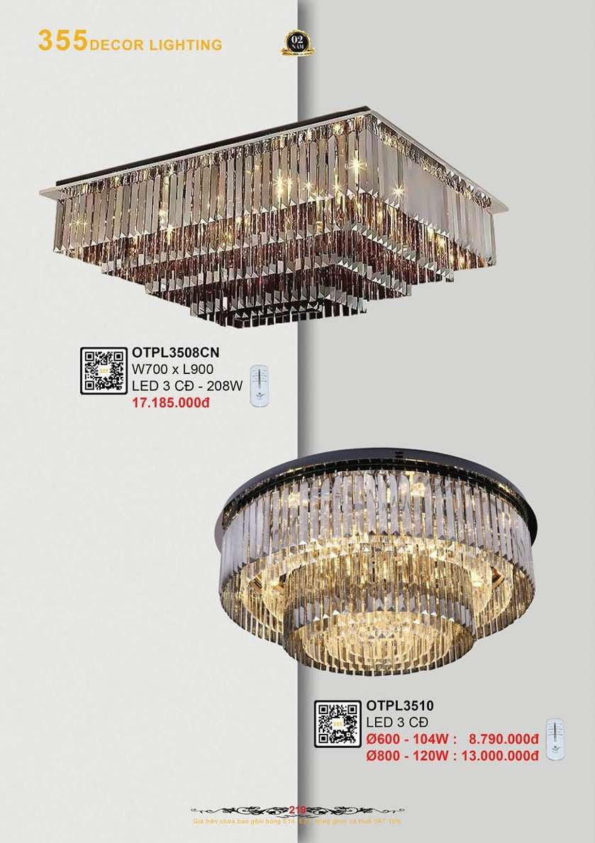 Đèn ốp trần pha lê 355 Decor OTPL3510, OTPL3508CN