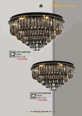 Đèn ốp trần pha lê 355 Decor OTPL3509T600, OTPL3509T800