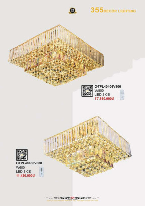 Đèn ốp trần pha lê 355 Decor OTPL40406V600, OTPL40406V800