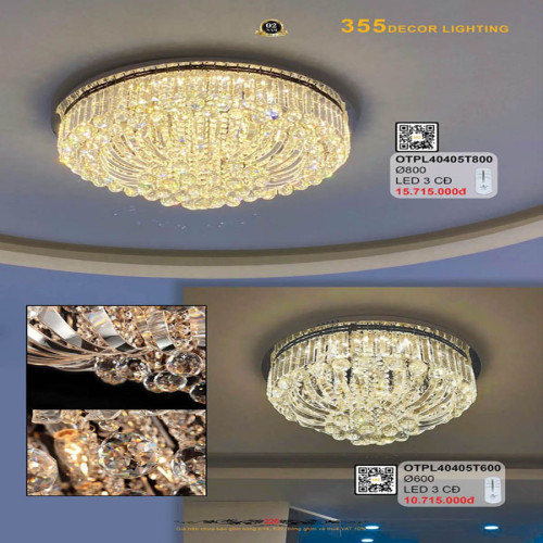 Đèn ốp trần pha lê 355 Decor OTPL40405T600, OTPL40405T800