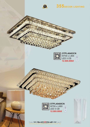 Đèn ốp trần pha lê 355 Decor OTPL40403CN, OTPL40400CN