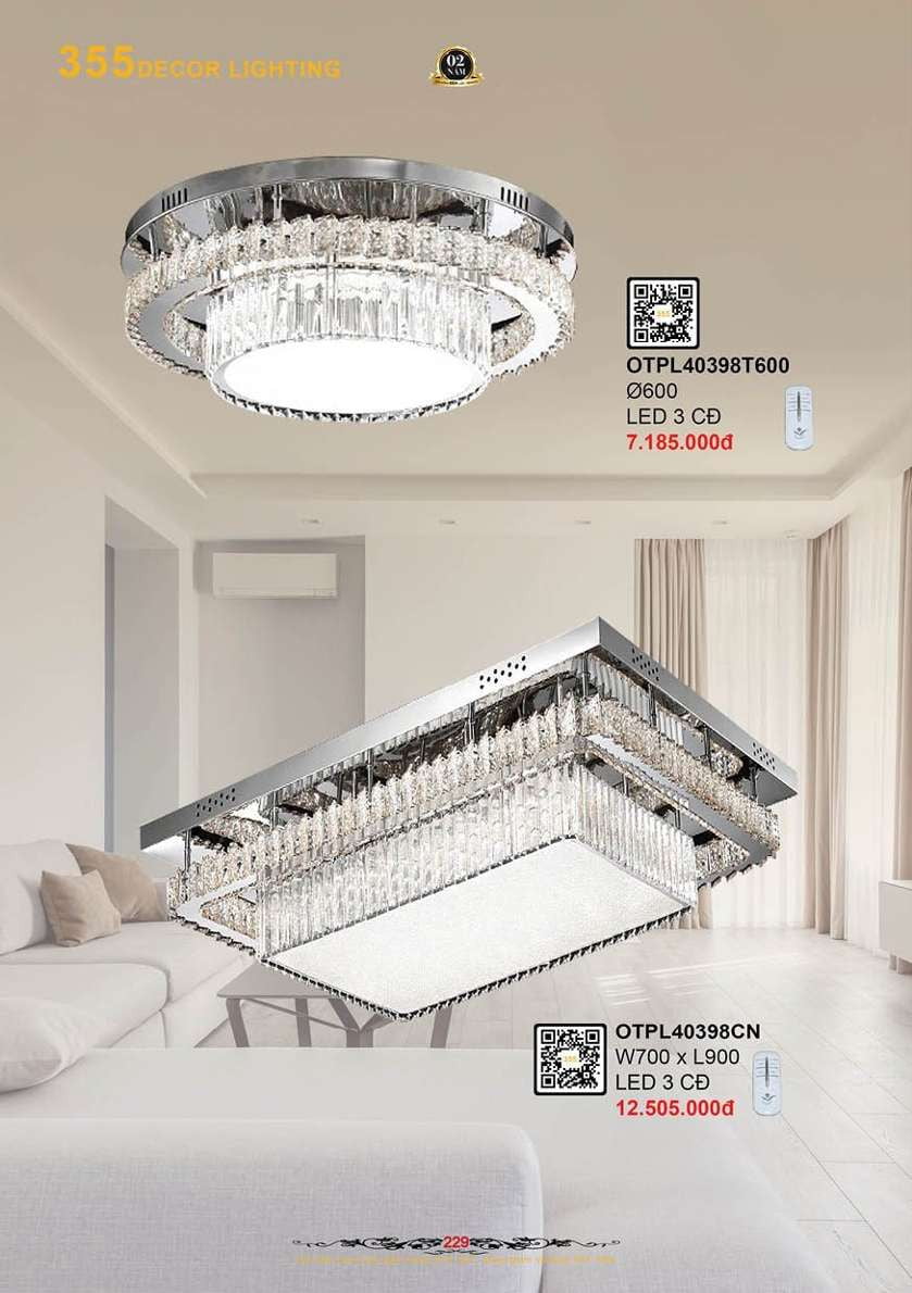 Đèn ốp trần pha lê 355 Decor OTPL40398T600, OTPL40398CN