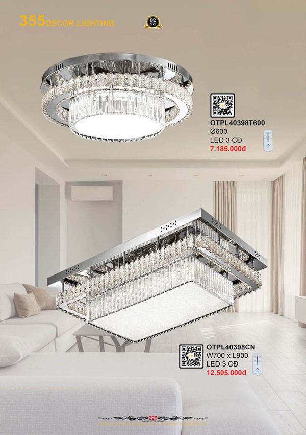 Đèn ốp trần pha lê 355 Decor OTPL40398T600, OTPL40398CN