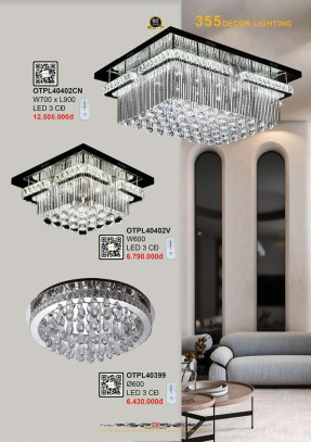 Đèn ốp trần pha lê 355 Decor OTPL40399, OTPL40402V, OTPL40402CN