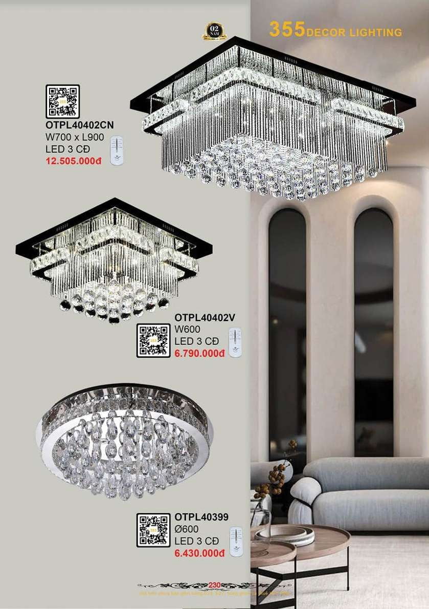 Đèn ốp trần pha lê 355 Decor OTPL40399, OTPL40402V, OTPL40402CN
