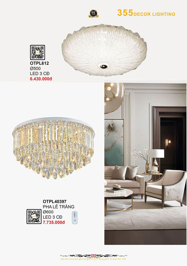 Đèn ốp trần pha lê 355 Decor OTPL612, OTPL40397
