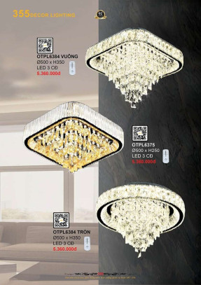 Đèn ốp trần pha lê 355 Decor OTPL6384 VUÔNG, OTPL6384 TRÒN, OTPL6375
