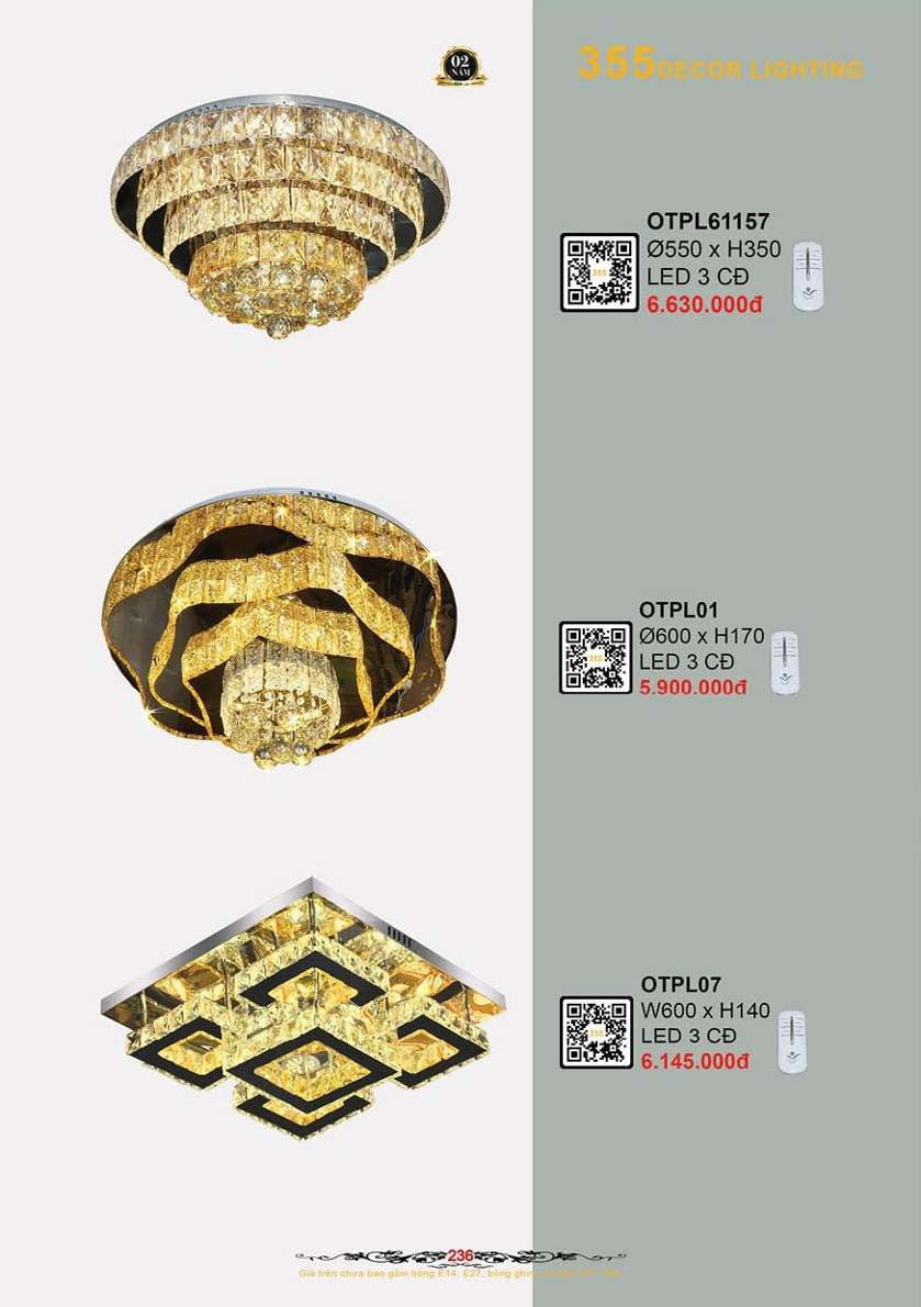 Đèn ốp trần pha lê 355 Decor OTPL01, OTPL07, OTPL61157