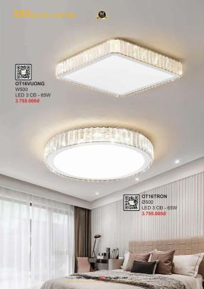 Đèn ốp trần 355 Decor OT16TRON, OT16VUONG