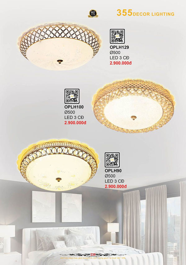 Đèn ốp trần 355 Decor OPLH129, OPLH100, OPLH90