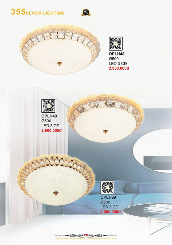 Đèn ốp trần 355 Decor OPLH48, OPLH49, OPLH69
