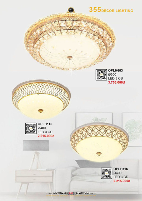 Đèn ốp trần 355 Decor OPLH116, OPLH115, OPLH603