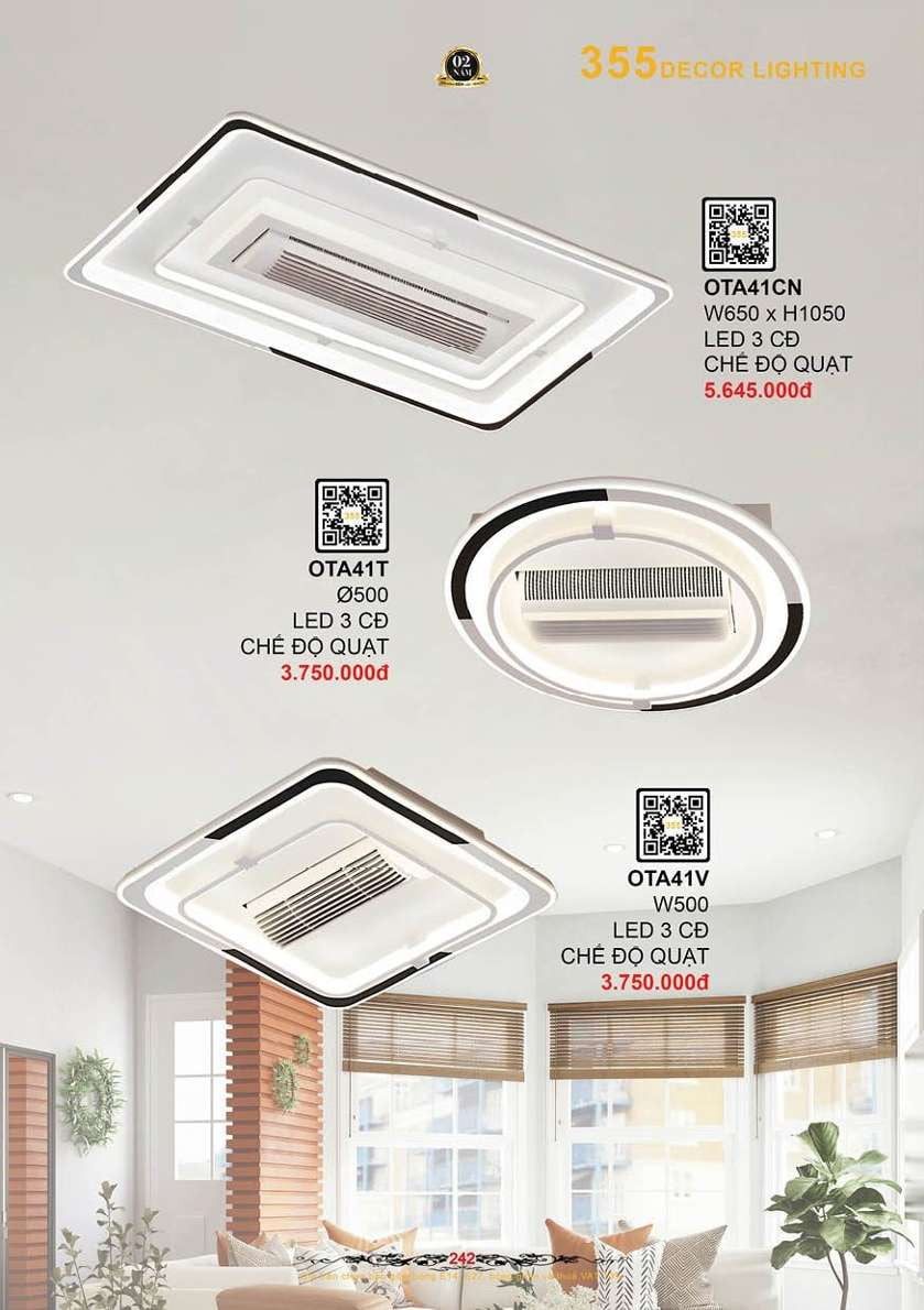 Đèn ốp trần quạt 355 Decor OTA41V, OTA41T, OTA41CN