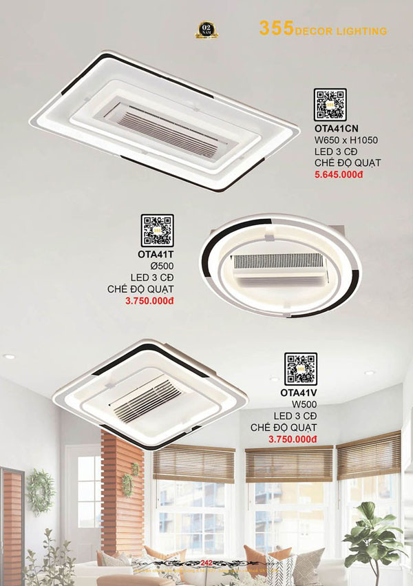 Đèn ốp trần quạt 355 Decor OTA41V, OTA41T, OTA41CN