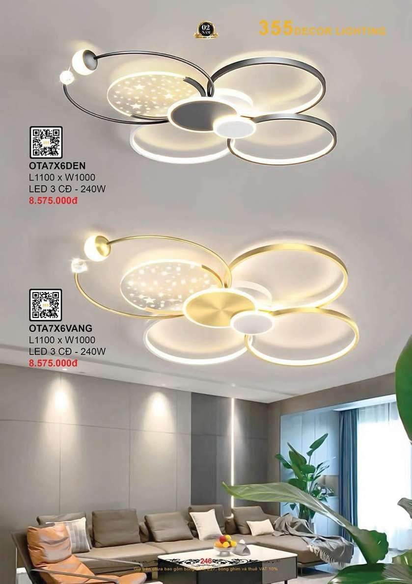 Đèn ốp trần 355 Decor OTA7X6DEN, OTA7X6VANG