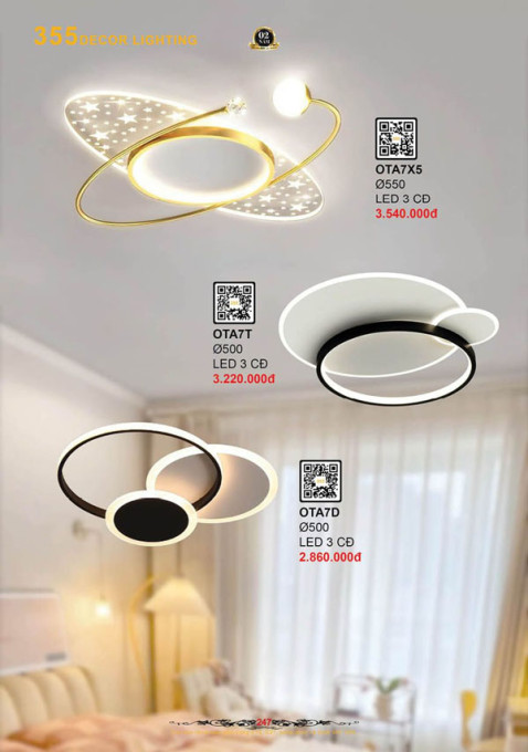 Đèn ốp trần 355 Decor OTA7D, OTA7T, OTA7X5