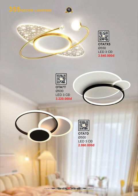 Đèn ốp trần 355 Decor OTA7D, OTA7T, OTA7X5