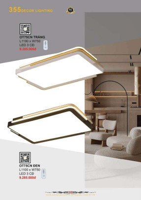 Đèn ốp trần 355 Decor OT75CN TRẮNG, OT75CN ĐEN