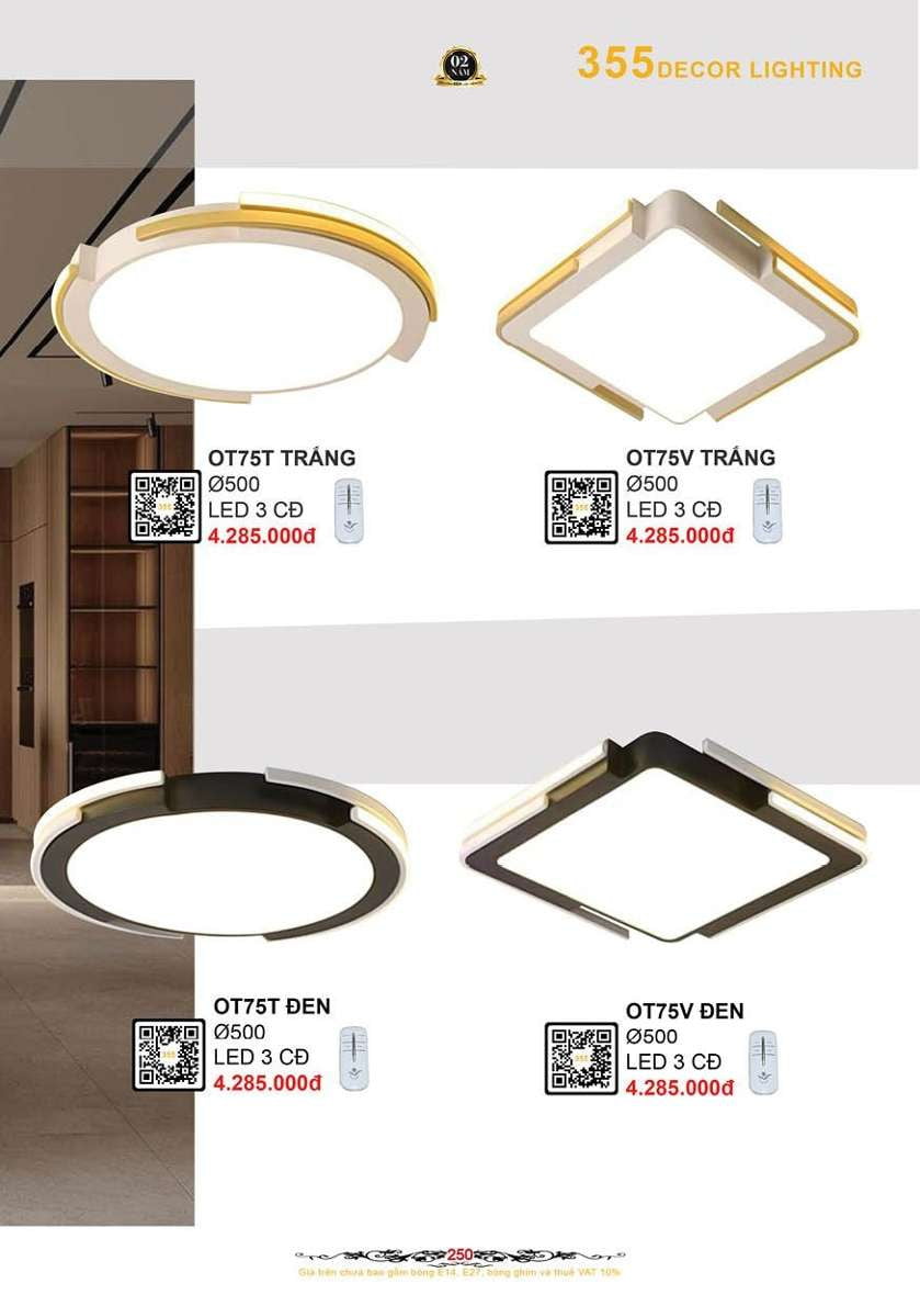 Đèn ốp trần 355 Decor OT75T TRẮNG, OT75V TRẮNG, OT75T ĐEN, OT75V ĐEN