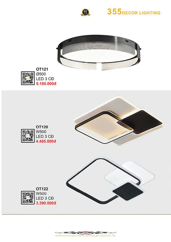 Đèn ốp trần 355 Decor OTA120, OTA121, OTA122