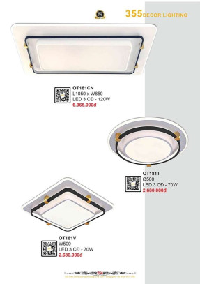 Đèn ốp trần 355 Decor OT181V, OT181T, OT181CN