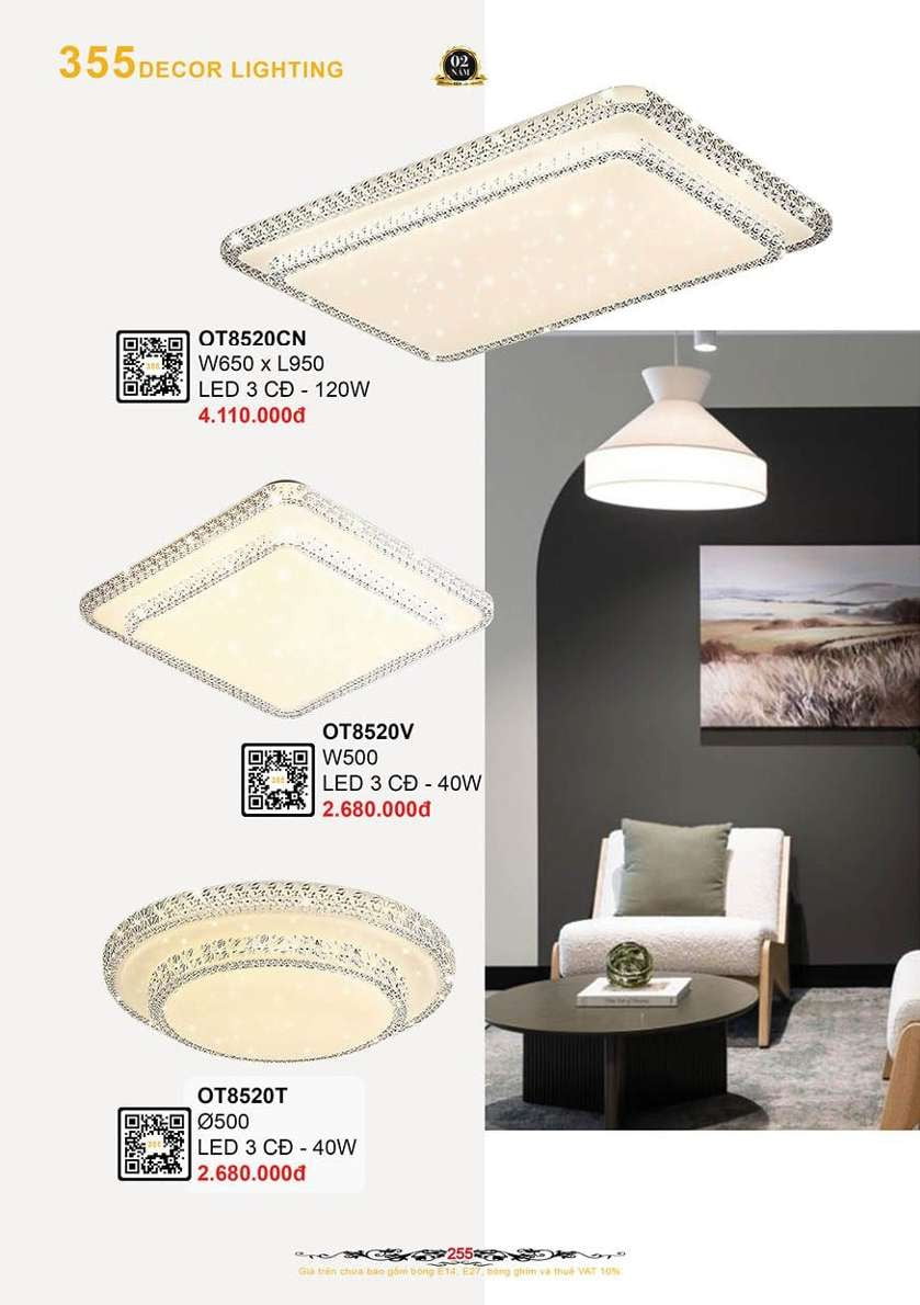 Đèn ốp trần 355 Decor OT8520T, OT8520V, OT8520CN
