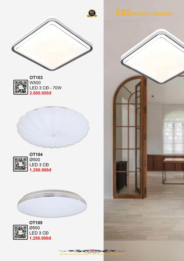 Đèn ốp trần 355 Decor OT103, OT104, OT105